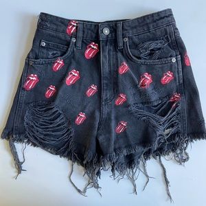 Zara X Rolling Stones High Waisted Distressed Denim Shorts